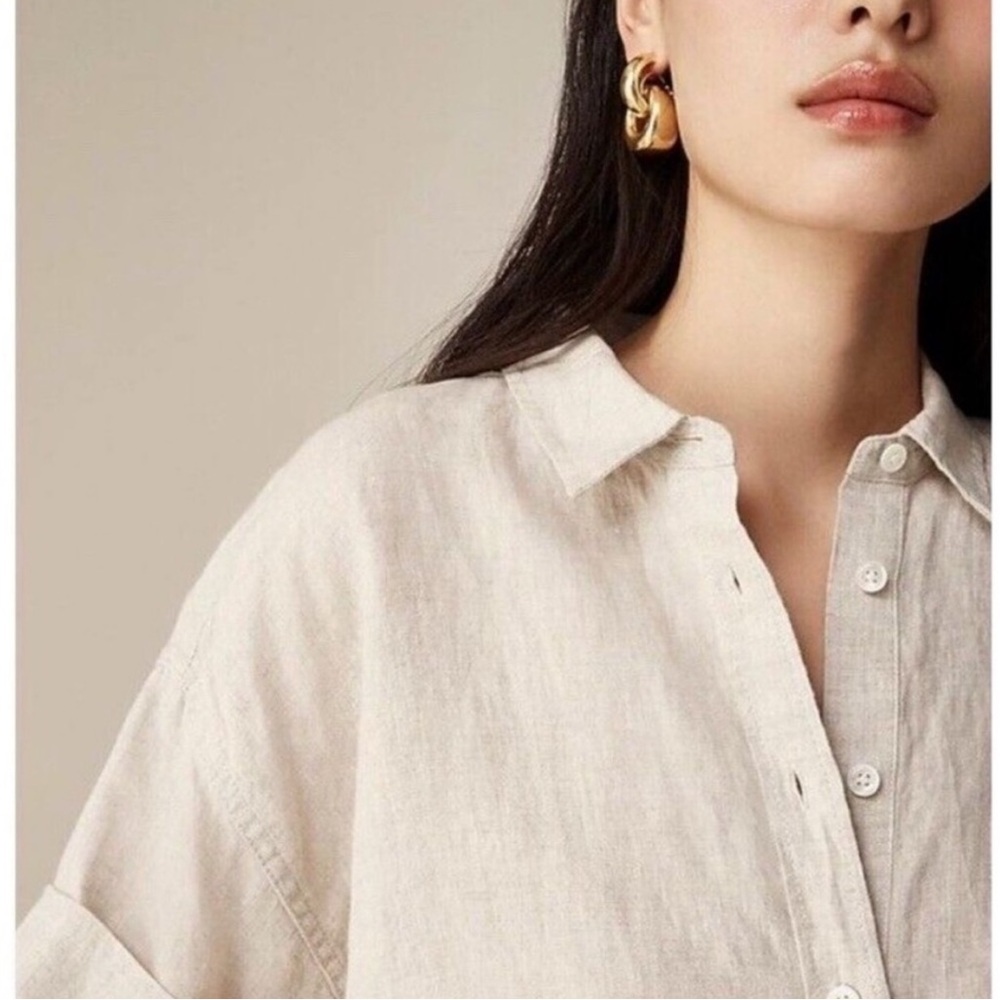 J CREW‎ BAIRD McNUTT IRISH LINEN CAPTAINE RELAXED SHIRT CREAM SZ M LAGENLOOK EUC - Picture 2 of 11